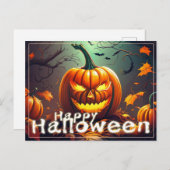 Angstaanjagende Oranje pompoen met gezicht, Hallow Feestdagenkaart (Voorkant / Achterkant)