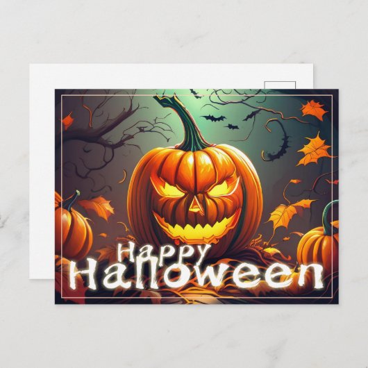 Angstaanjagende Oranje pompoen met gezicht, Hallow Feestdagenkaart (Voorkant / Achterkant)