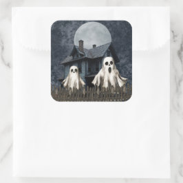 Angstaanjagende witte geesten op een spookachtige vierkante sticker