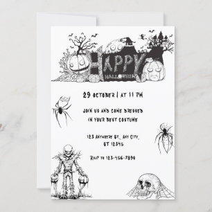 Angstaanjagende zwart-wit vrolijke Halloween Party Kaart