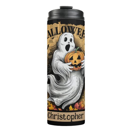 Angstig spook met een Jack O'Lantern Thermosbeker (Voorkant)