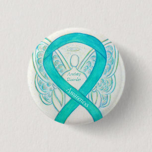 Angststoornis Awareness Angel Blauwgroen Ribbon Pi Ronde Button 3,2 Cm