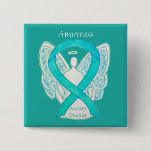 Angststoornis Awareness Angel Blauwgroen Ribbon Pi Vierkante Button 5,1 Cm