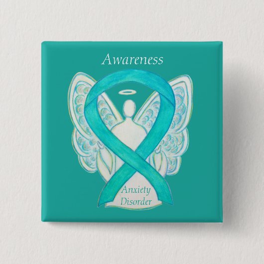 Angststoornis Awareness Angel Blauwgroen Ribbon Pi Vierkante Button 5,1 Cm (Voorkant)
