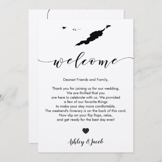 Anguilla bruiloft welkomstbrief en reisschema Kaar Programma (Voorkant / Achterkant)