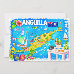 Anguilla Caribische Aquarel Kaart Ansichtkaart