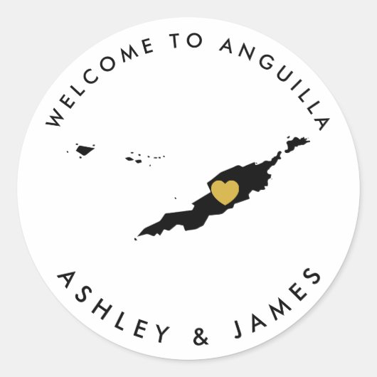 Anguilla Mariage Welcome Sticker Balise Or & Noir (Devant)