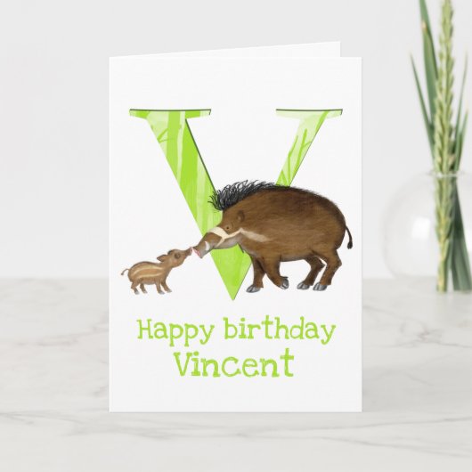 Animal ABC V is bestemd voor de Visayan warty pig Kaart (Voorkant)