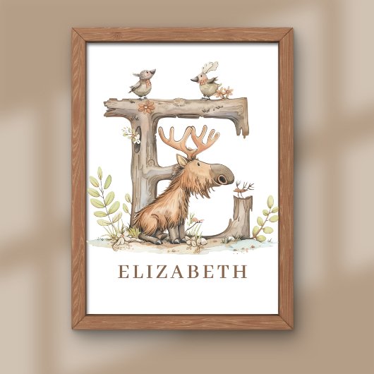 Animal Alphabet Letter E Kids Name Nursery Poster