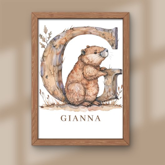 Animal Alphabet Letter G Kids Name Nursery Poster
