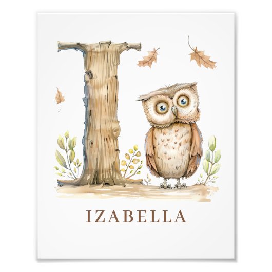 Animal Alphabet Letter I Kids Name Owl Poster (Devant)
