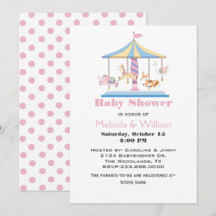 Animal Carousel Baby Girl Shower Kaart