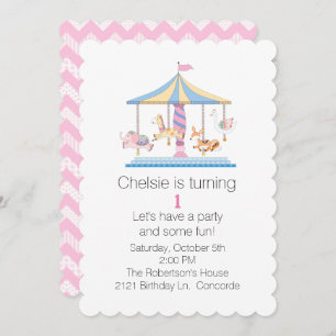 Animal Carousel Babys First Birthday Invitation Kaart
