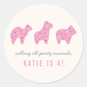 Animal Cookie Birthday Party Sticker - Magenta