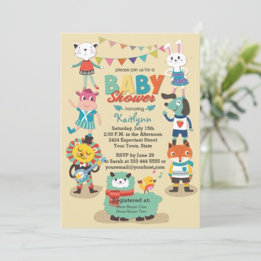 Animal Cuties vieren Baby shower-uitnodiging Kaart (Staand voorkant)