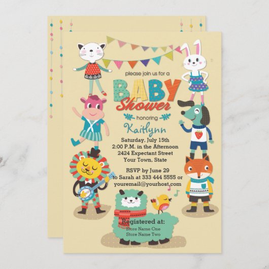 Animal Cuties vieren Baby shower-uitnodiging Kaart (Voorkant / Achterkant)