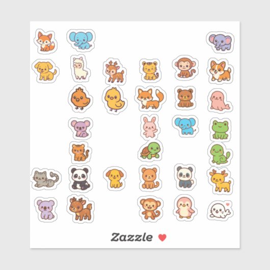 Animal doodles Cartoon Sticker Pack (Feuille)