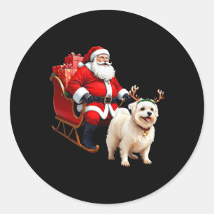 Animal Hondenliefhebber Santa Sleigh Maltese Rendi Ronde Sticker