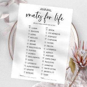 Animal Mates voor Life Vrijgezellenfeest Game Kaart