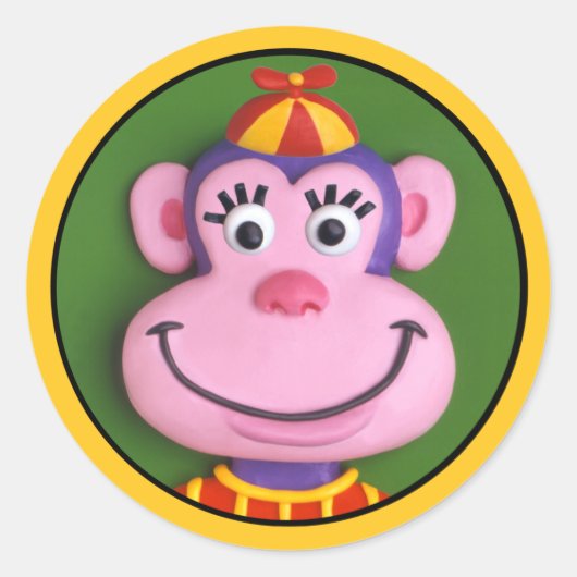 Animal Party Monkey Ronde Sticker (Voorkant)