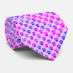 Animal Paw Silhouet Blauw Roze op Roze Stropdas