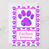 Animal Paw Silhouet Pool Pawty Roze Blauw Kaart (Voorkant)