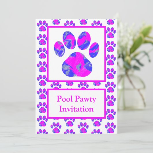 Animal Paw Silhouet Pool Pawty Roze Blauw Kaart (Staand voorkant)
