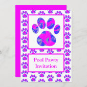 Animal Paw Silhouet Pool Pawty Roze Blauw Kaart (Voorkant / Achterkant)