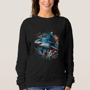 Animal Print Art Waterverf Haai met bloemen Trui