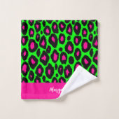 Animal print leopard neon green & custom name (Gant de toilette)