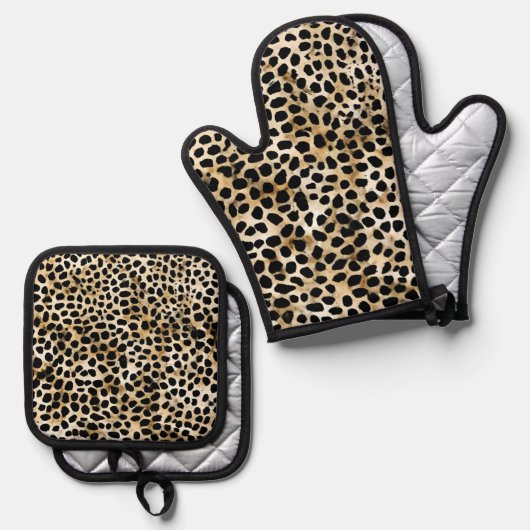 Animal Print - Oven Mitt & Pot Holder Ovenwant & Pannenlap Set (Voorkant / Achterkant)