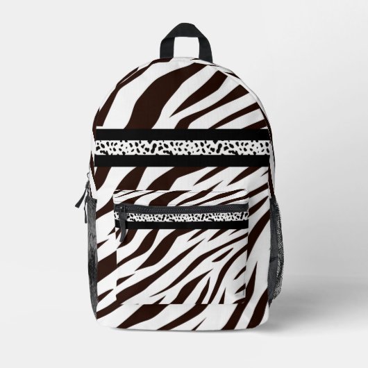 Animal print zebra black and white bedrukte rugzak (Voorkant)