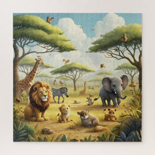 Animal Safari Lion Giraffe Vogels Olifantenbomen Legpuzzel