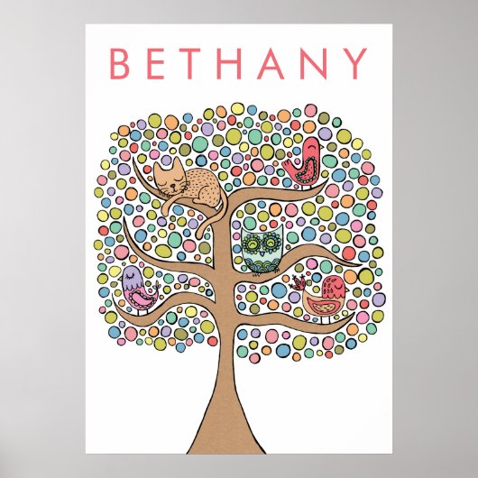 Animal Tree Girls Room Poster Wall Art (Devant)