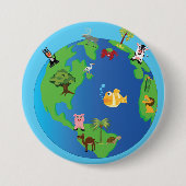 Animal Wereldkaart Schattigee Wildlife Illustratie Ronde Button 7,6 Cm (Voorkant)
