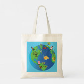 Animal Wereldkaart Schattigee Wildlife Illustratie Tote Bag (Achterkant)