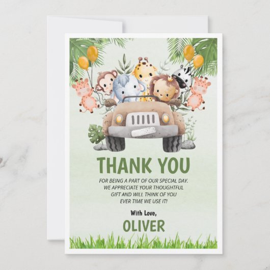 Animal Zoo Verjaardag 4e Bedankt Platte Kaarten (Voorkant)