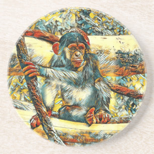 AnimalArt_Chimpanzee_011 Zandsteen Onderzetter