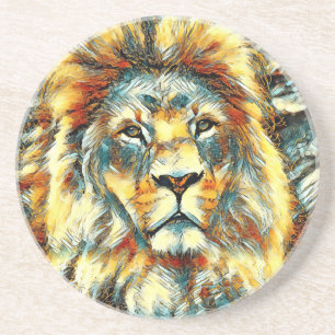 AnimalArt_Lion_005 Zandsteen Onderzetter