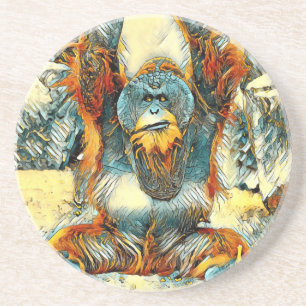 AnimalArt_OrangUtan_004 Zandsteen Onderzetter