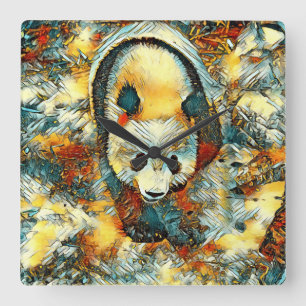 AnimalArt_Panda_006 Vierkante Klok