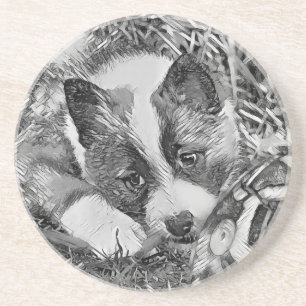 AnimalArtBW_Dog_012 Zandsteen Onderzetter