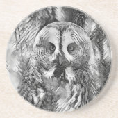 AnimalArtBW_Owl_001 Zandsteen Onderzetter (Voorkant)