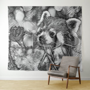 AnimalArtBW_RedPanda_001 Wandkleed