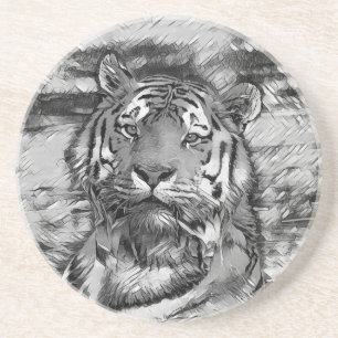 AnimalArtBW_Tiger_004 Zandsteen Onderzetter