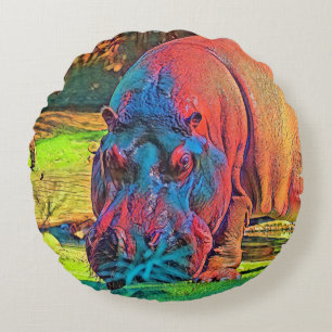 AnimalColor_Hippo_004 Rond Kussen