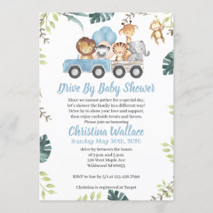 Animale Drive By Baby Shower Invitations for Boys