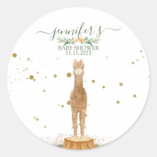 Animals Alpaca Family Favor Ronde Sticker (Voorkant)