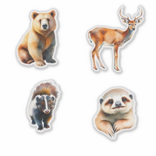 Animals Bear Deer Skunk And Sloth Sticker (Voorkant)