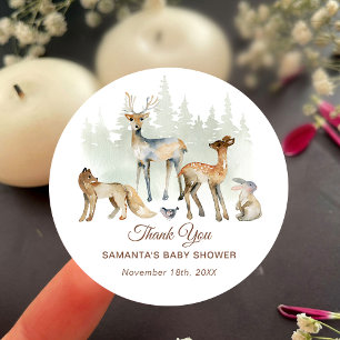 Animals Forest Woodland Baby shower Ronde Sticker